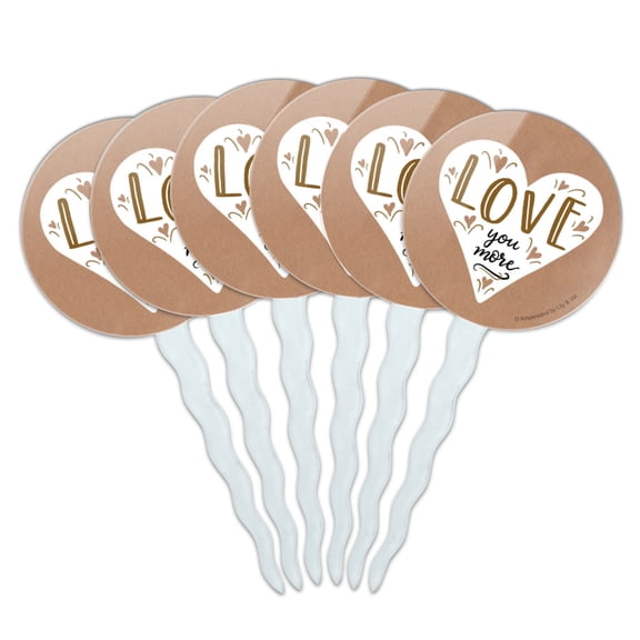 Love You More Kraft Style Cupcake Picks Toppers Decoration Set of 6