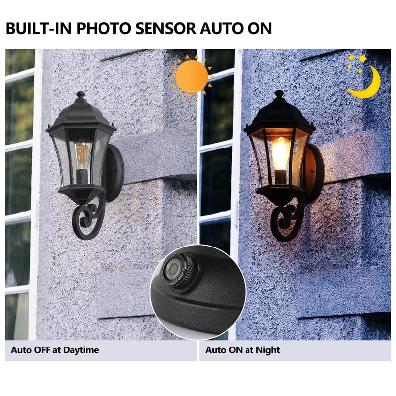 2-Pack Outdoor Wall Lantern Lights – Vintage Black Metal Sconce Exterior Lighting Fixtures for Porch, Patio, Garden, Entryway (E26 Base, Bulbs Not Included)