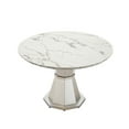 thumbnail image 6 of GAKMCIL 47" Round Dining Table for 4-6 People, Modern Kitchen Table with High Glossy Faux Marble Tabletop, Stainless Steel Base, 400lbs Load, Easy Assembly for Dining Room, Kitchen (White&Silver), 6 of 11