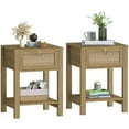 thumbnail image 3 of Surmoby Nightstand Set of 2,Boho Bedside Tables with Rattan Decor Drawer and Open Storage Shelf,Side Table End Tables for Bedroom or Living Room,Cherry, 3 of 10