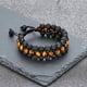 thumbnail image 5 of Tres capas de piedra de ojo de tigre, sección de color pedernal, tres filas de pulsera tejida con piedra de ojo de tigre azul (ojo de tigre amarillo + piedra volcánica + negro mate) brillar Electrónica, 5 of 5