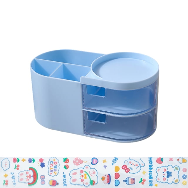 Methold Portalápices de escritorio cajón de partición multifuncional organizador de papelería caja de almacenamiento estuche de Carpetas de archivos Azul S/con pegatinas