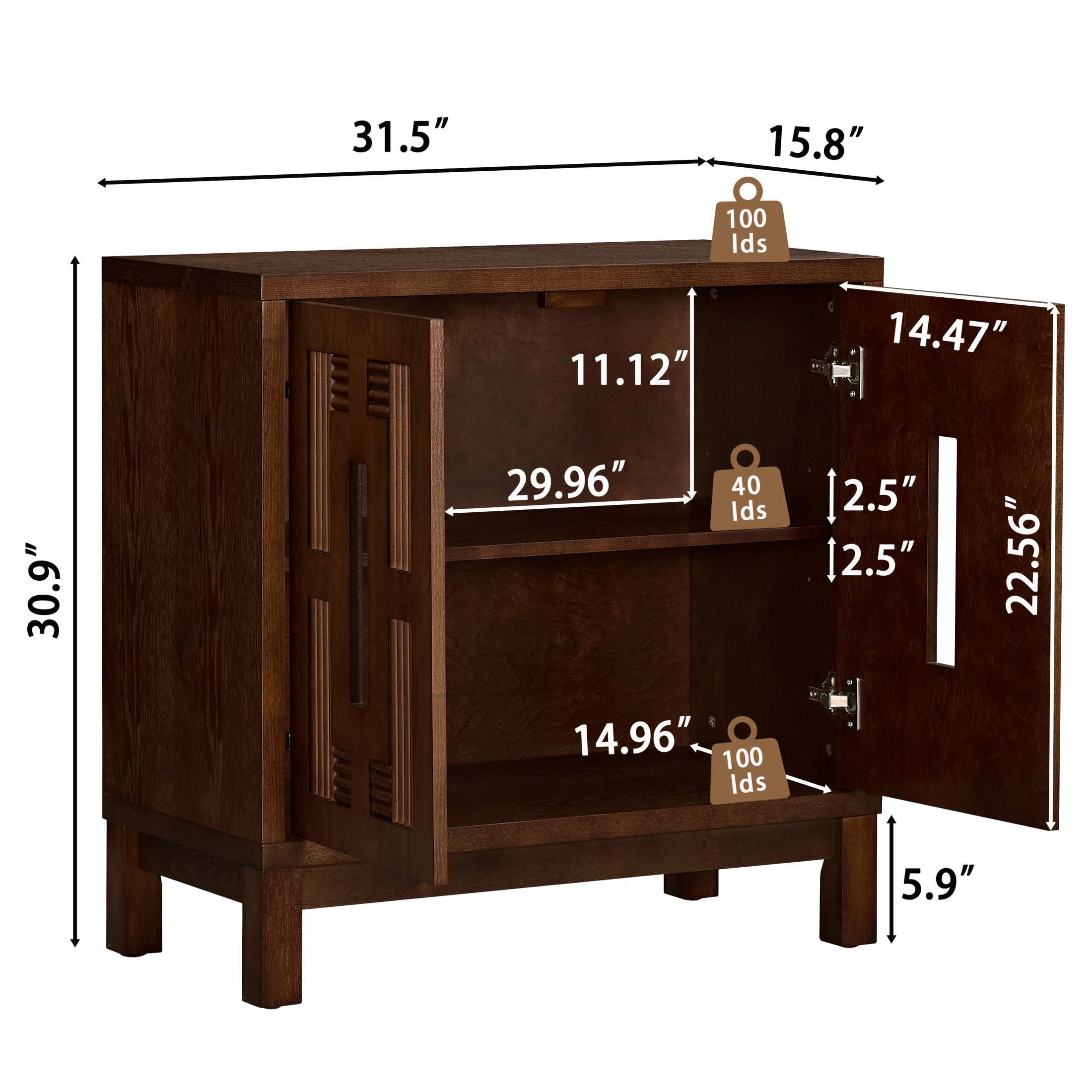 GDF Studio 31.5" Mid Century Modern Sideboard Cabinet with 2 Doors, Adjustable Shelf, Carved Openwork, Walnut