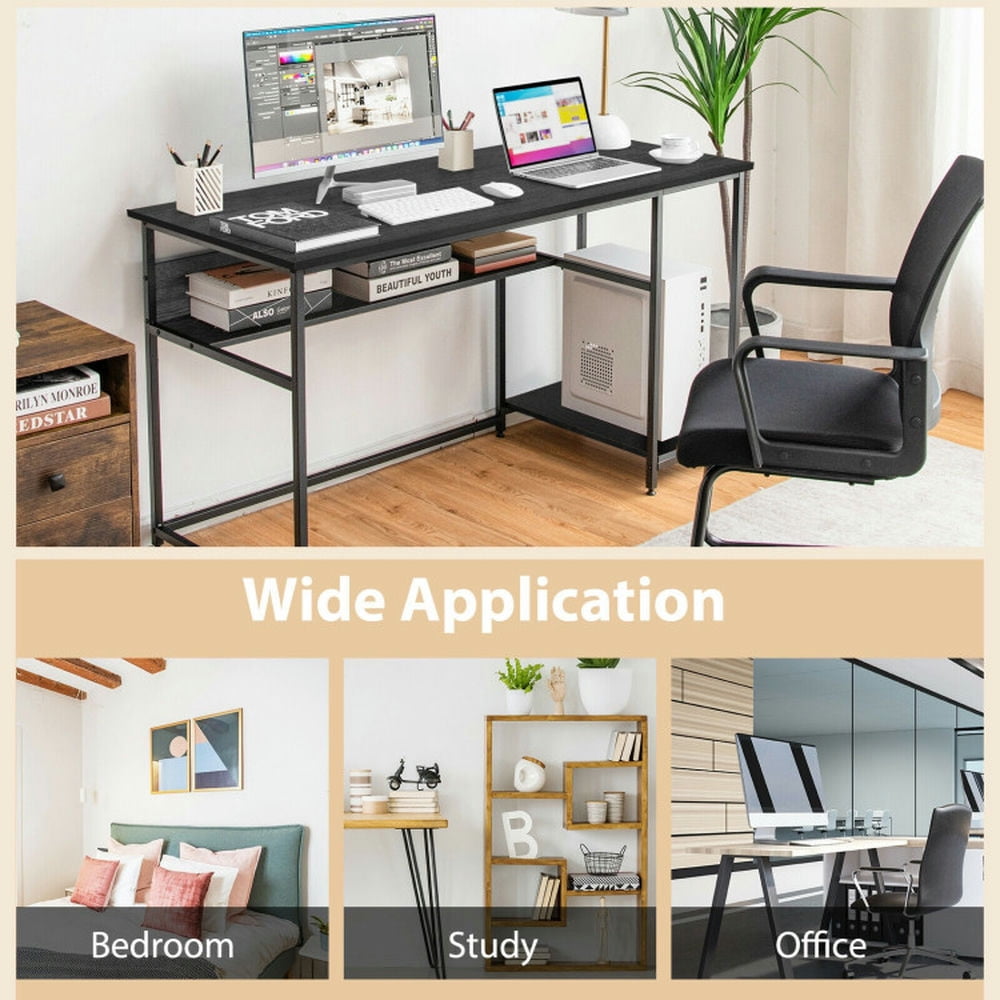 Demi Bonn 55" Computer Desk with Power Outlets and USB Ports for Home and Office Study Writing Table, Black