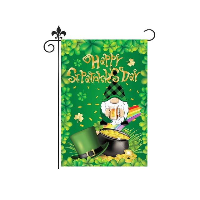 Un Drapeau de Jardin Double Face pour la Saint-Patrick avec Motif de Trèfle, Fabriqué en Matériau de Lin Robuste, Résistant aux Intempéries, pour Utilisation Extérieure, Décoration de Cour, Porche, Balcon, 12 X 18 Pouces, Facile à Installer
