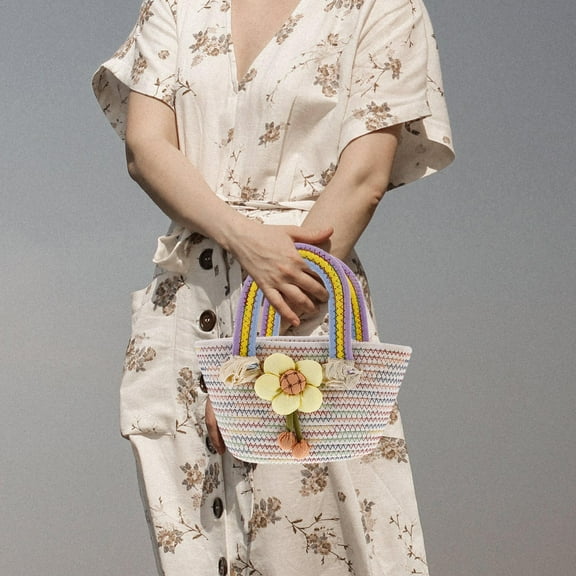 MLINS Straw Beach Bag Rattan Straw Bag Hand-Woven Women Summer Crochet Shoulder Bag Retro Top-Handle Shoulder Handbag For Women