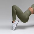 thumbnail image 2 of QWKLEAJ Womens Ribbed High Waist Leggings Seamless Stretch Tight Fitness Workout Yoga Pants Green L, 2 of 3