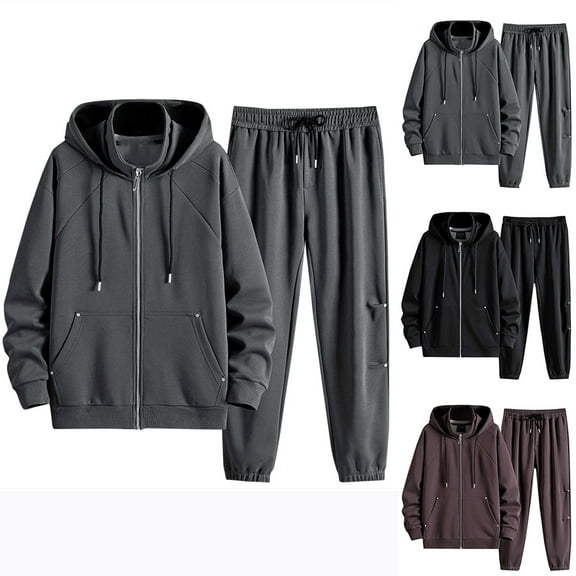 VBTAPA Mens Hoodie Sweatsuit 2 Piece Casual Sports Outfits Solid Color Zip Up Hoodies Jacket with Drawstring Long Pants Set Big and Tall Track Suit Sets with Pockets Today's Sale Gray XXL