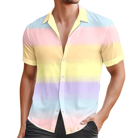 Easter Button Up Shirt for Men Button Down Tops Short Sleeve Funny Color Print Lapel Spring Tees