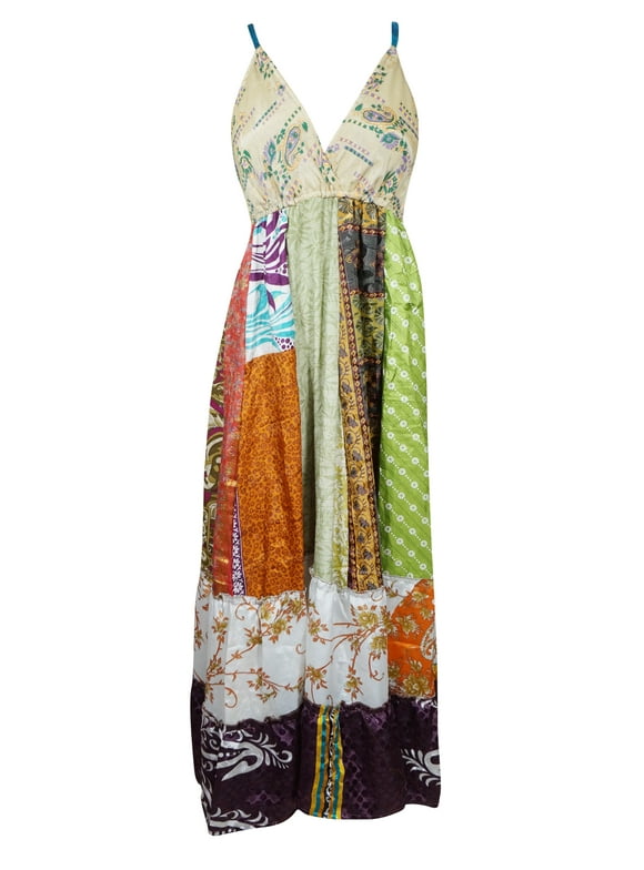 Womens FASHION DIVA Silk Maxi Dress, Beige Beach Maxi Dress S/M