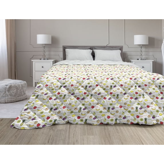 Fruits Down Alternative Comforter, Watercolor Fresh Watermelons Yummy Summer Food Harvest Paintbrush Display, Microfiber Quilt for All Season, 5 Sizes, Cream Red Jade Green, by Ambesonne
