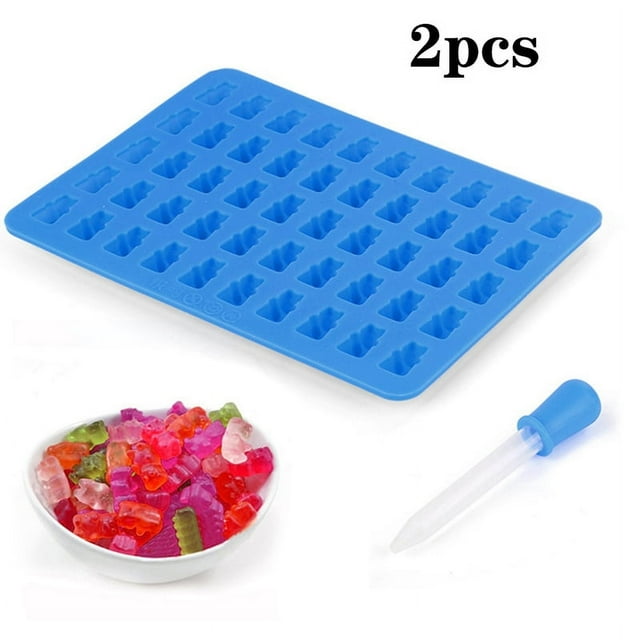 Moldes de silicona para cubitos de hielo y dulces con forma de ositos de goma, juego de 4 moldes para ositos de goma y 2 goteros para chocolate, gelatina, jarabe y jabón