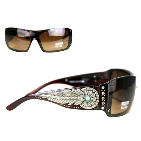 Montana West Ladies Sunglasses Turquoise Stone Daisy Concho Silver Feather UV400