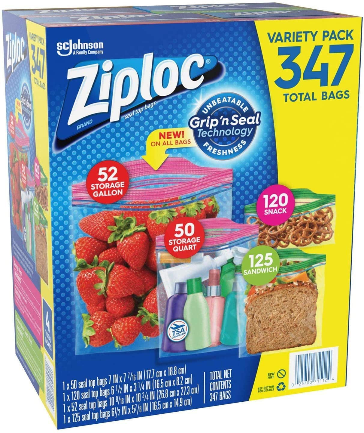 Ziploc Storage Bags, Various Sizes, 347 Ct. ( 1 Pack )