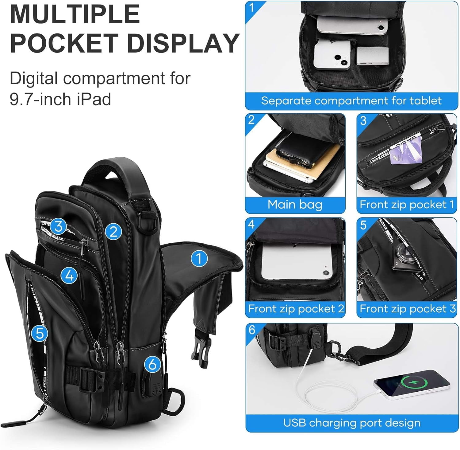 Mini Sling Bag for Men Women - Lightweight Crossbody Backpack, Multipurpose Shoulder Bag, Small Compact Chest Daypack for Travel Hiking Gym Sport Blue