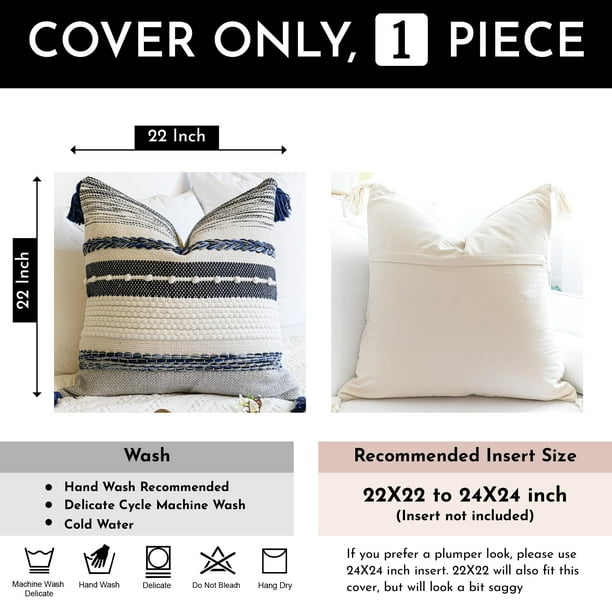BlissBlush Navy Dark Blue Boho Throw Pillow Cover 22x22 Grey Decorative Accent Pillow for Couch Square Woven Textured Pillowcase Modern Boho Pillow for Bed Bohemian Pillow Cover Pack of 1 Walmart