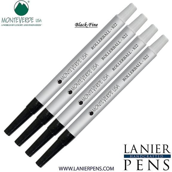 Lanier Combo Pack - 4 Pack - Monteverde Rollerball S22 Paste Ink Refill Compatible with most Sheaffer Style Rollerball Pens - Black (Fine Tip 0.6mm)