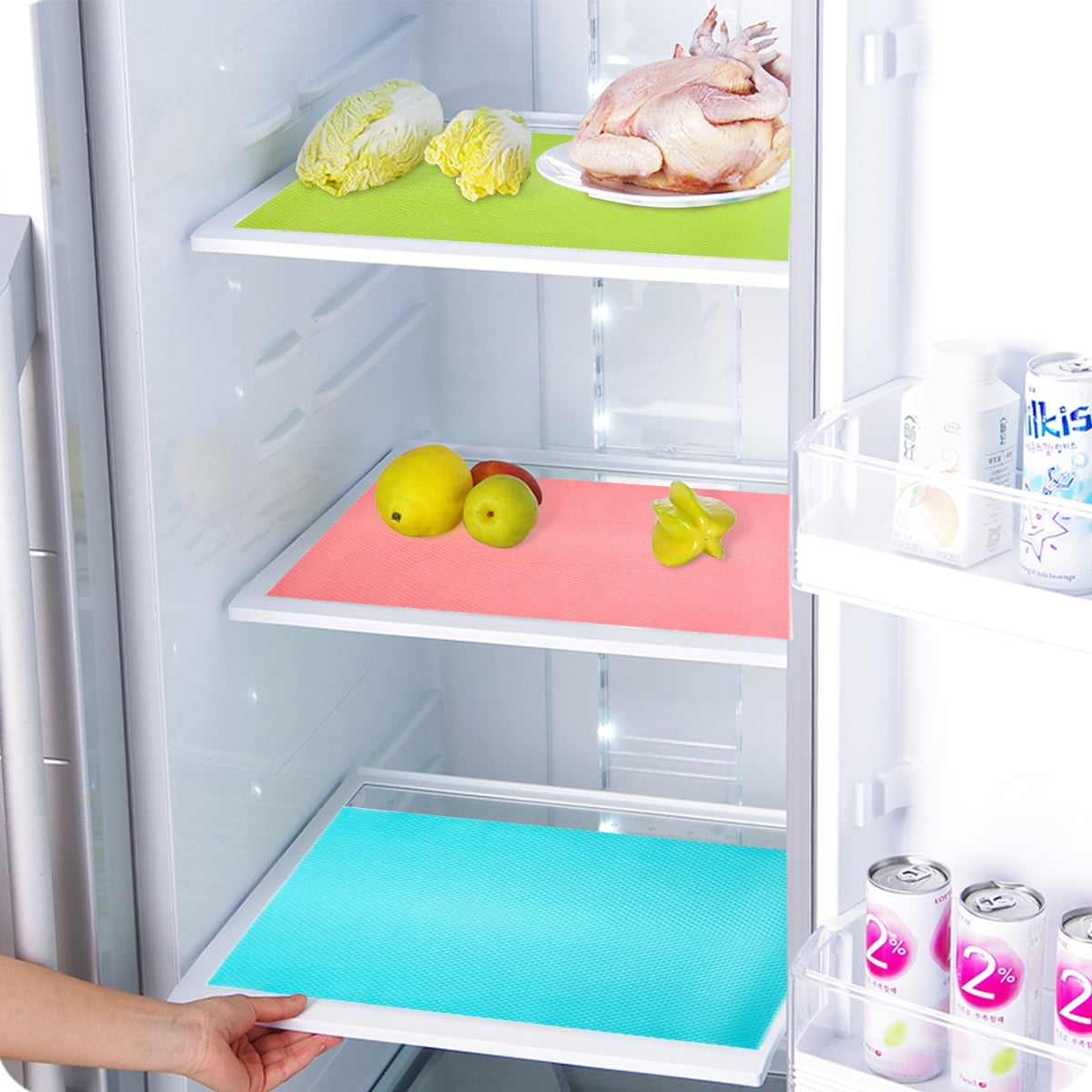 Refrigerator Mats Washable Fridge Mats Liners Waterproof Fridge Pads Mat for Shelves, 3 Red/3 Green/3 Blue