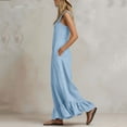 thumbnail image 6 of Women's Cotton‑Linen Spaghetti Strap Wide‑Leg Jumpsuit Sleeveless Square Neck Ruffle Hem One‑Piece Pants with Side Pockets Light Blue M(M), 6 of 6