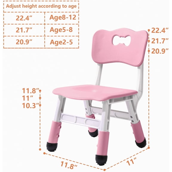 4 Piece Kids Chair Set Adjustable Stackable Chairs for Playrooms Schools Daycares Homes Washable Easy Clean Max Weight 220LB Pink