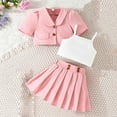 thumbnail image 2 of WRKEKC Girls 2 Piece Outfits Short Sleeve Round Neck Solid Color Blazer Vest and Pleated Skirt 3 Piece Set for 3-9 Years, 2 of 3