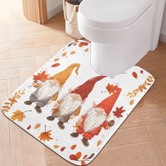 Toilet Rug U-Shaped Bathroom Rugs Non-Slip Soft Plush Machine Washable Contour Bath Mat Gnome and Fall Leaf 24x20