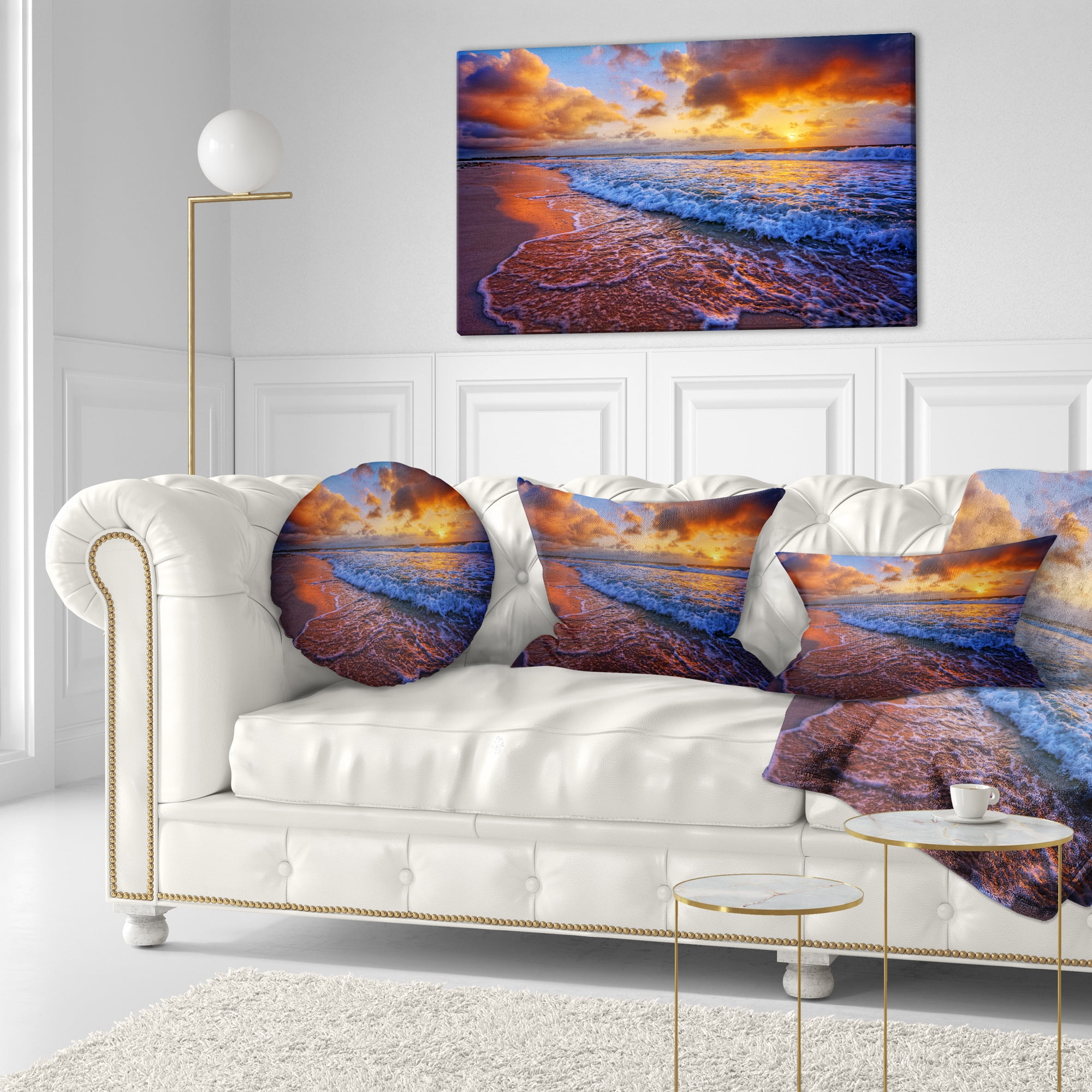 Designart Beautiful Waves under Cloudy Sky - Seashore Throw Pillow - 12x20