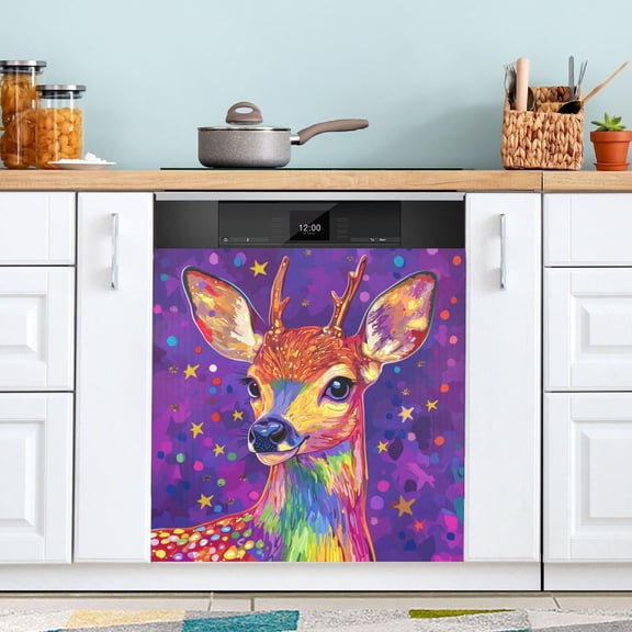 Haosy Dishwasher Magnet Cover Magnetic Fridge Door Cover Home Kitchen Decor Cute Deer and Star 23"x 26"