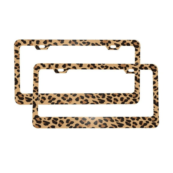License Plate Frame With Screw Caps 2 Pack Car Plate Frame Front And Rear Rust-Proof Universal Car Tag Holder Wild Leopard