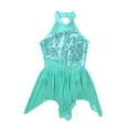 thumbnail image 4 of Yartina Girls Sleeveless Shiny Sequins Halter Leotard Dress Ballroom Lyrical Ballet Dancewear Turquoise 6, 4 of 6