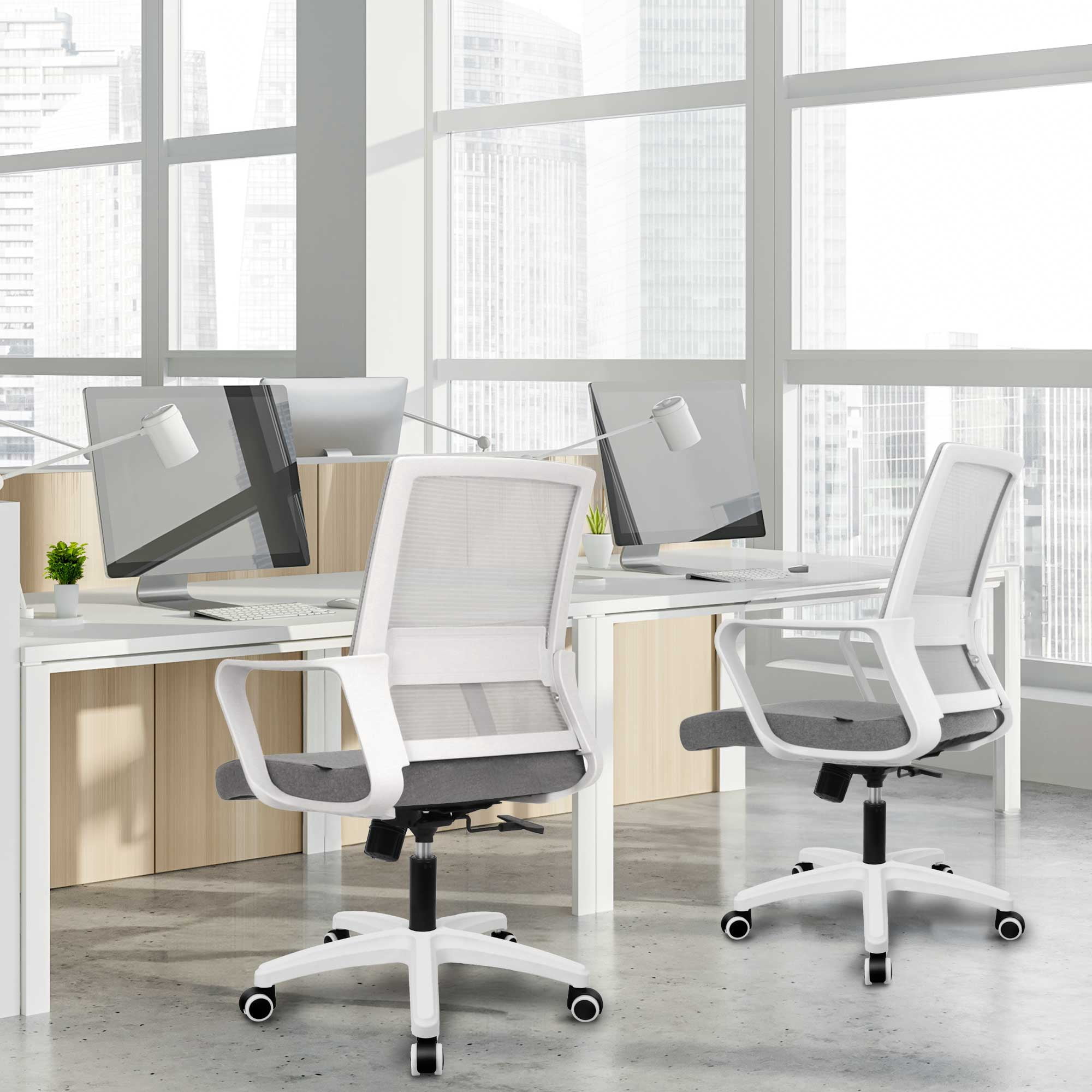 NEO CHAIR Office Chair Gaming Desk Computer Chair Ergonomic Mesh Mid Back with Wheels Lumbar Support Comfy Swivel Adjustable for Home (Grey)