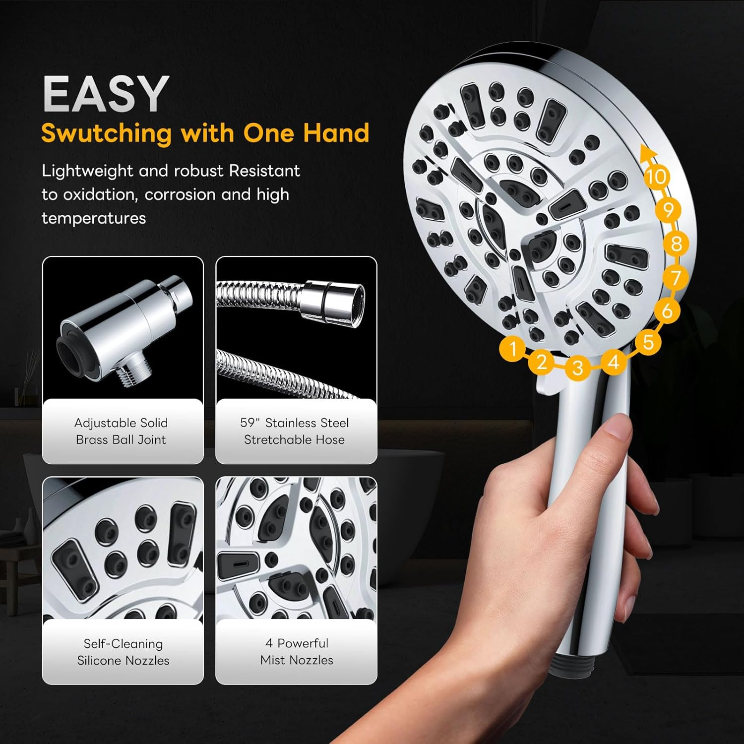 Yezivo 10-Mode Filtered Handheld Shower Head with Hose photo 7