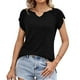 thumbnail image 1 of Camisa de manga corta para mujer, cuello en V, Color puro, camisa de manga fruncida a la moda, Top para fiesta de trabajo diario, 1 of 8