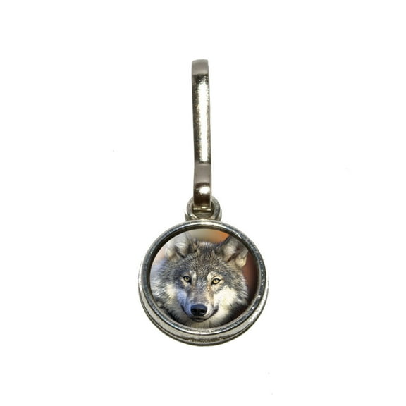 Gray Wolf with Fall Background Charm Zipper Pull