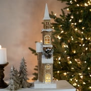 Northlight 20.25" LED Lighted Brown Wooden Snowy Church Christmas Decoration