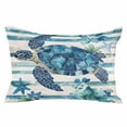 thumbnail image 2 of Teal Blue Turtle Coastal Queen Size Pillow Cover,Pillowcase Protectors with Zipper,Breathable Decorative Throw Pillow Case Cover,Vintage Stripe Botanical Beach Pillow Shams for Couch Sofa 20x30Inch, 2 of 8
