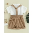 thumbnail image 4 of Suealasg Infant Baby Boy Gentleman Suit Outfit Short Sleeve Romper with Bow Tie+ Suspender Shorts 2 Piece Newborn Toddler Easter Formal Clothes Set, 4 of 9