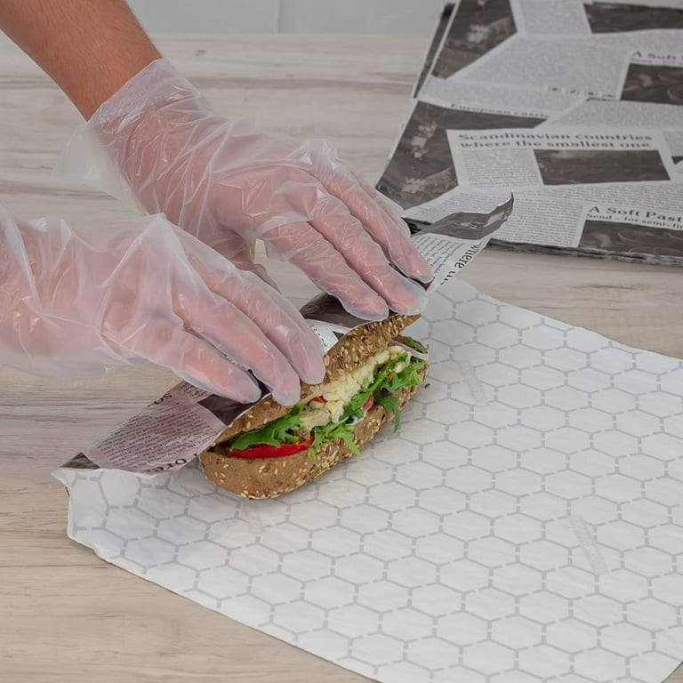 Restaurantware Foil Lux 12 x 12 inch Sandwich Wraps, 500 Insulated Food Basket Liners - Greaseproof, Disposable, Newsprint Aluminum Deli Wraps, Pre