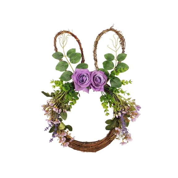 CSSAD 16 Inch Easter Wreath Spring Wreath Artificial Flower Wreath with Purple Flowers for Front Door Easter Summer Farmhouse Holiday Wall Home Window Decor