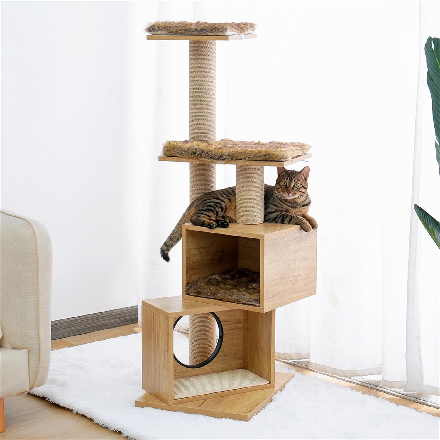 Pefilos 57" 4 Levels Platform Cat Tree House, Cat Condo for Large Cats with Fully Scratching Posts, Cat Tower for Indoor, Beige Pefilos 57" 4 Levels Platform Cat Tree House, Cat Condo for Large Cats with Fully Scratching Posts, Cat Tower for Indoor, Beige