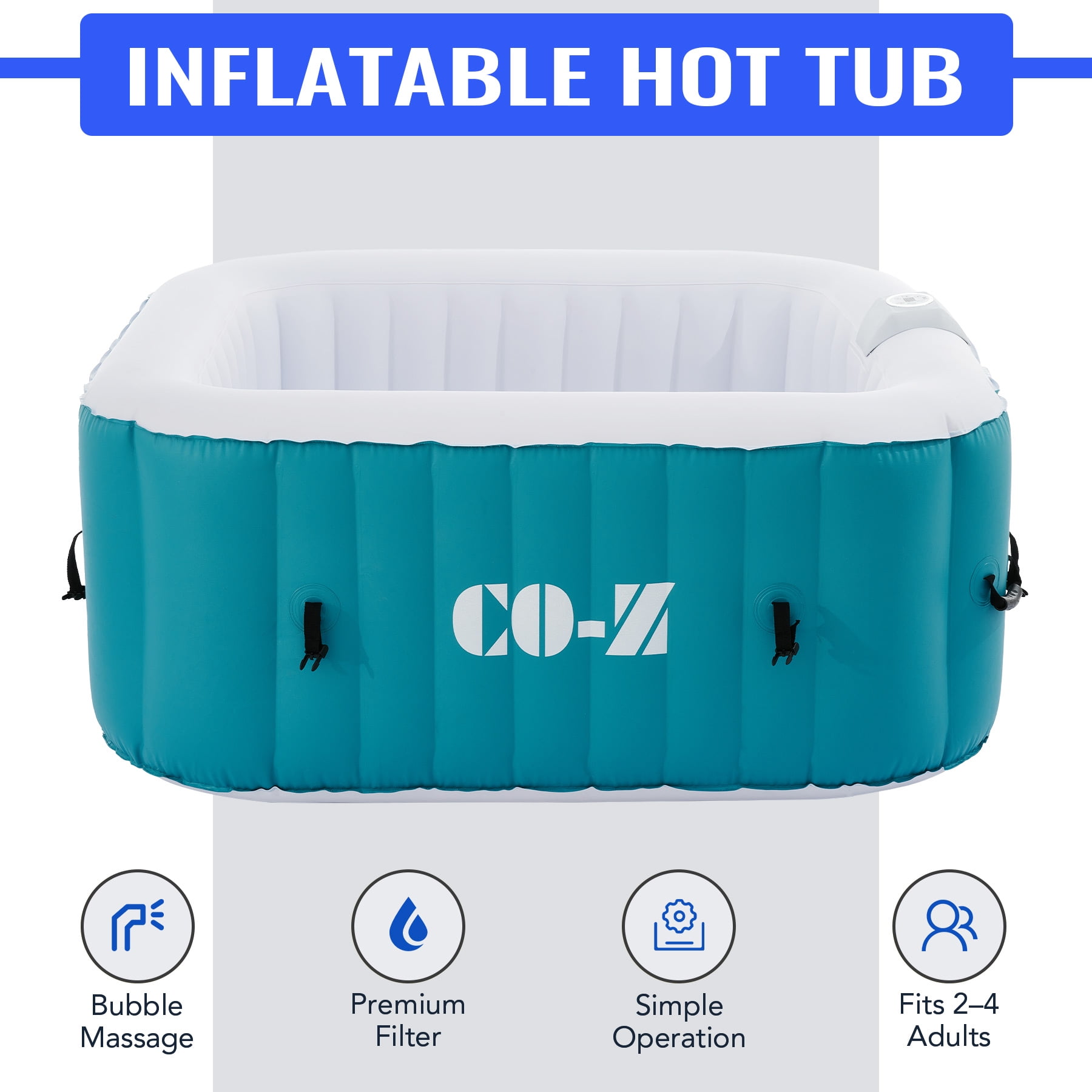 CO-Z 2-4 Person Inflatable Hot Tub Pool 5ft with Energy Efficient Spa Cover, Massage Jets and All Accessories Teal