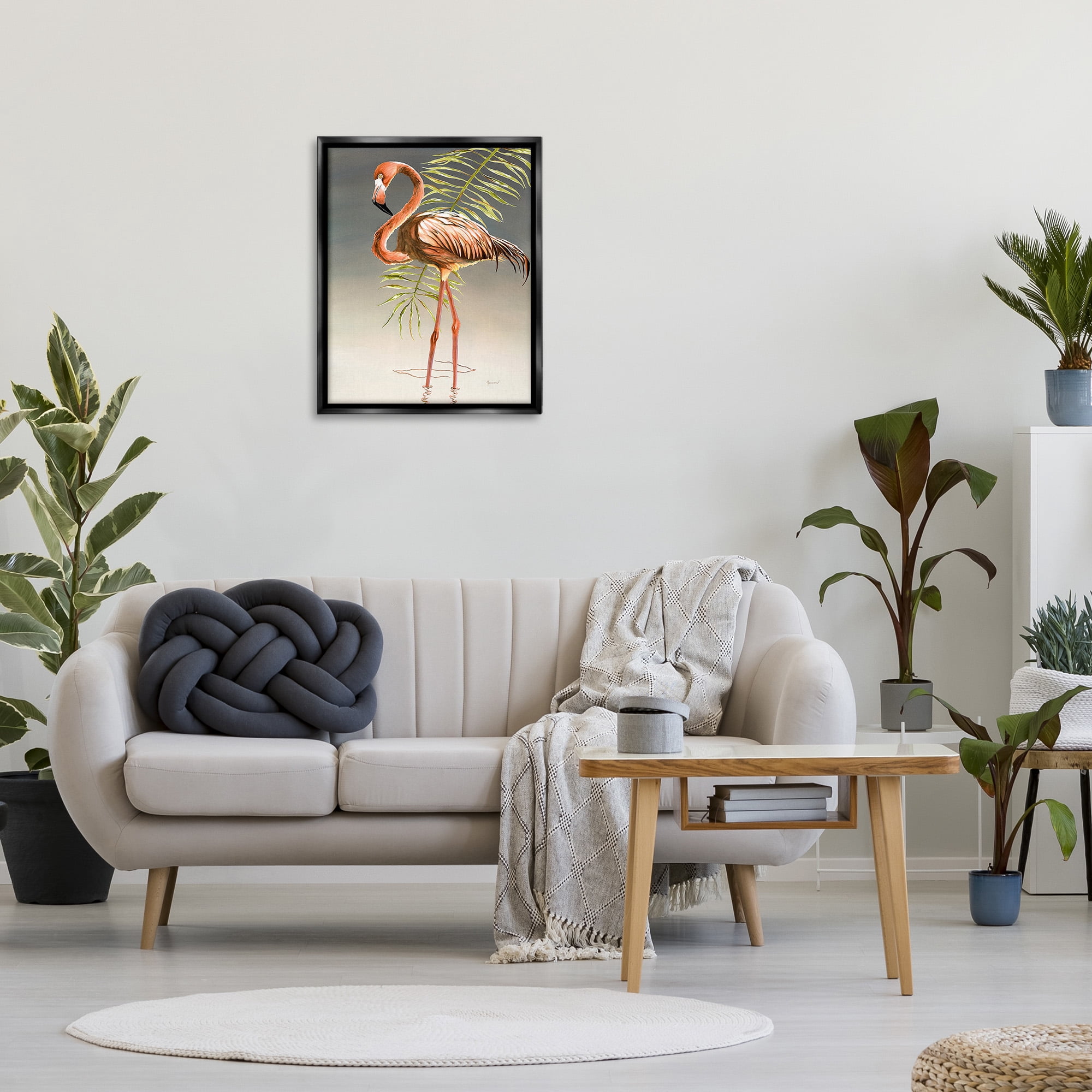 Stupell Industries Flamingo with Water Ripple Animals & Insects Painting Black Floater Framed Canvas Art Print Wall Art, 25 x 31