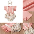 thumbnail image 3 of Conjuntos Florales De Verano Para Niña Recién Nacida, Camiseta Acanalada Con Mangas Con Volantes Y Pantalones Cortos Con Tirantes Y Diadema Methold AP007044-02, 3 of 6