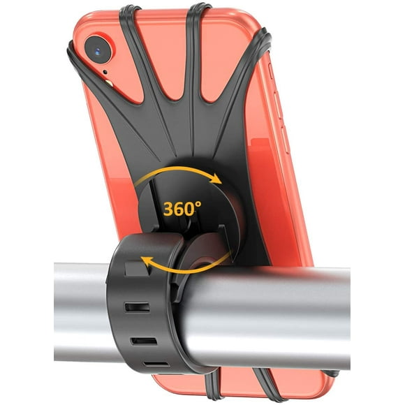 Support Téléphone Vélo, Universel Support Vélo du Guidon Silicone avec 360° Rotation Compatible avec 4,0-6,5 Pouces Smartphones pour Bicyclette & Moto (Noir)