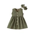 thumbnail image 1 of Xingqing Robe Sans Manches en Velours Côtelé pour Bébé Fille avec Bandeau Robe de Princesse pour Fête Jupe Tenues d'Été, 1 of 7