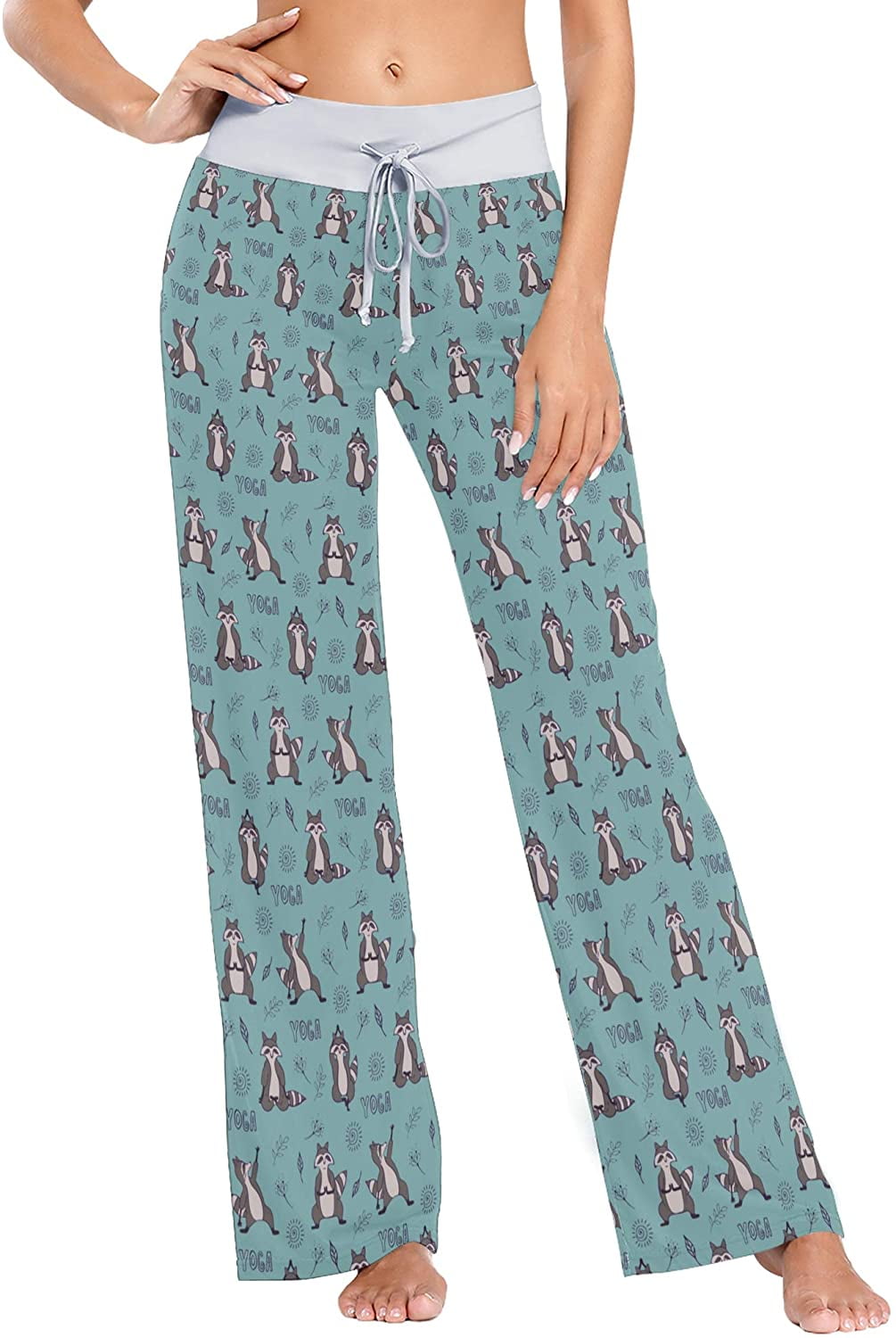 Pongfunsy Womens Comfy Casual Pajama Pants Floral Print Drawstring Palazzo Lounge Pants Wide Leg Yoga Pants Plus Size 