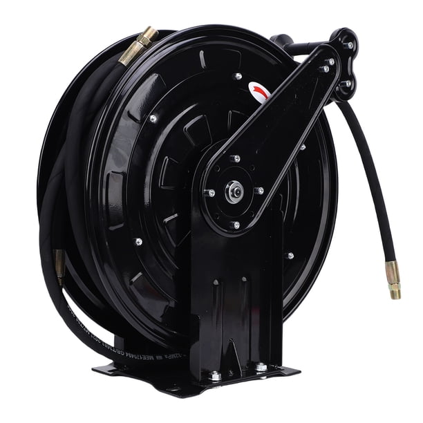 Carrete De Manguera Para Lavadora A Presión Doble, 2 Brazos, 3/8 Pulgadas X 49,21 Pies, Retráctil, Rebobinado Automático, Acero Resistente Con Manguera De 49,21 Pies, Alambre De