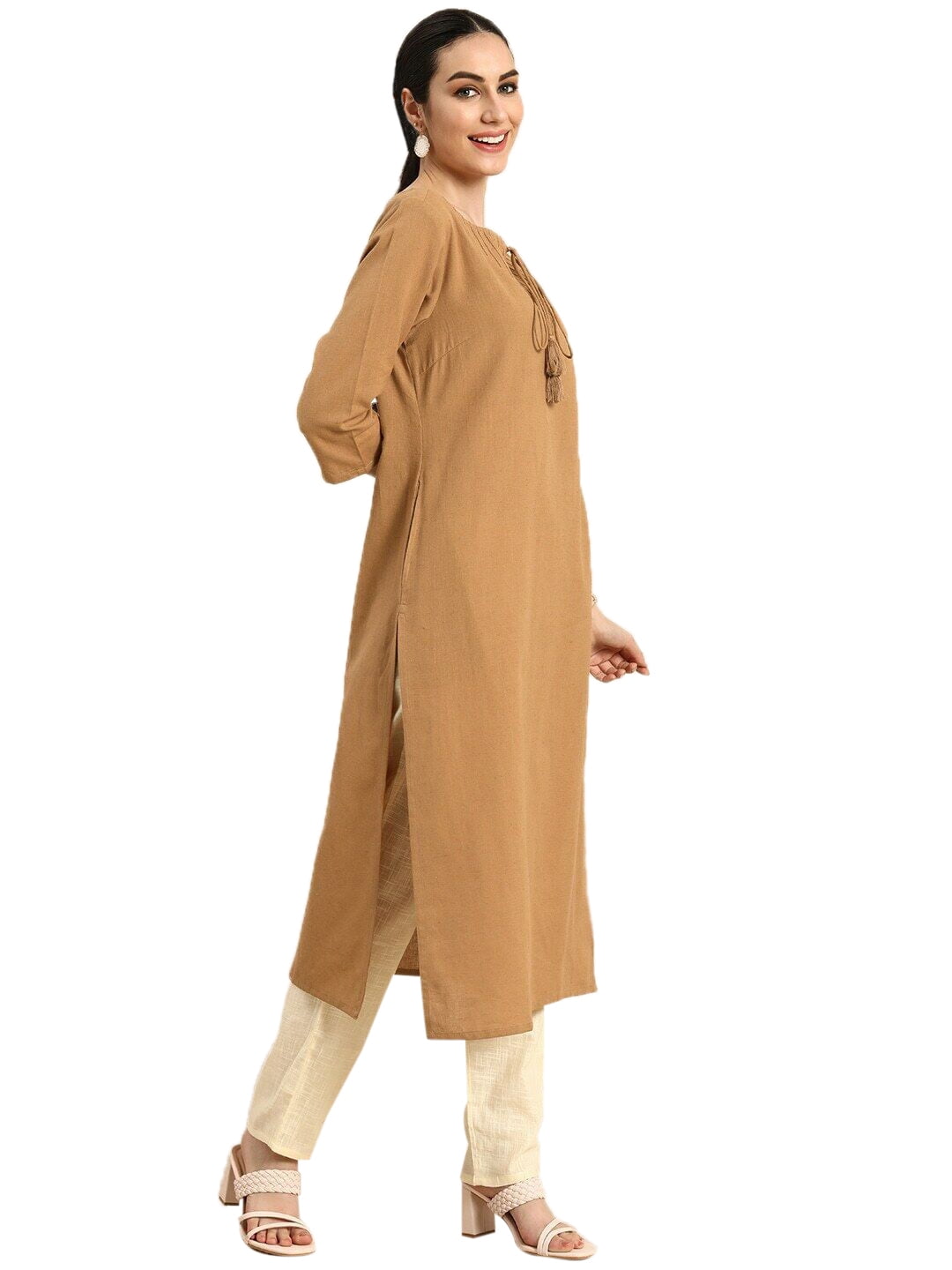 Brown Elbow Length Sleeve Fornt Slit Occasional Wear Cotton Kurthi Catalog  No : 5647 Websi… | Designer kurti patterns, Simple kurti designs, Cotton kurti  designs