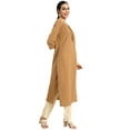 thumbnail image 2 of eloria Women's Fashion Solid Front Dori Tie-Up Neck Design Kurti, Fabric : Cotton, Color : Light Brown, Size : Small, 2 of 5