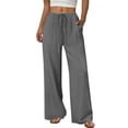 thumbnail image 4 of Hueook Women's Sweatpants Linen Pants Barrel Pants Women's Spring and Summer Solid-Color Stretched-Waist Linen Casual Straight Pants Gray L, 4 of 8